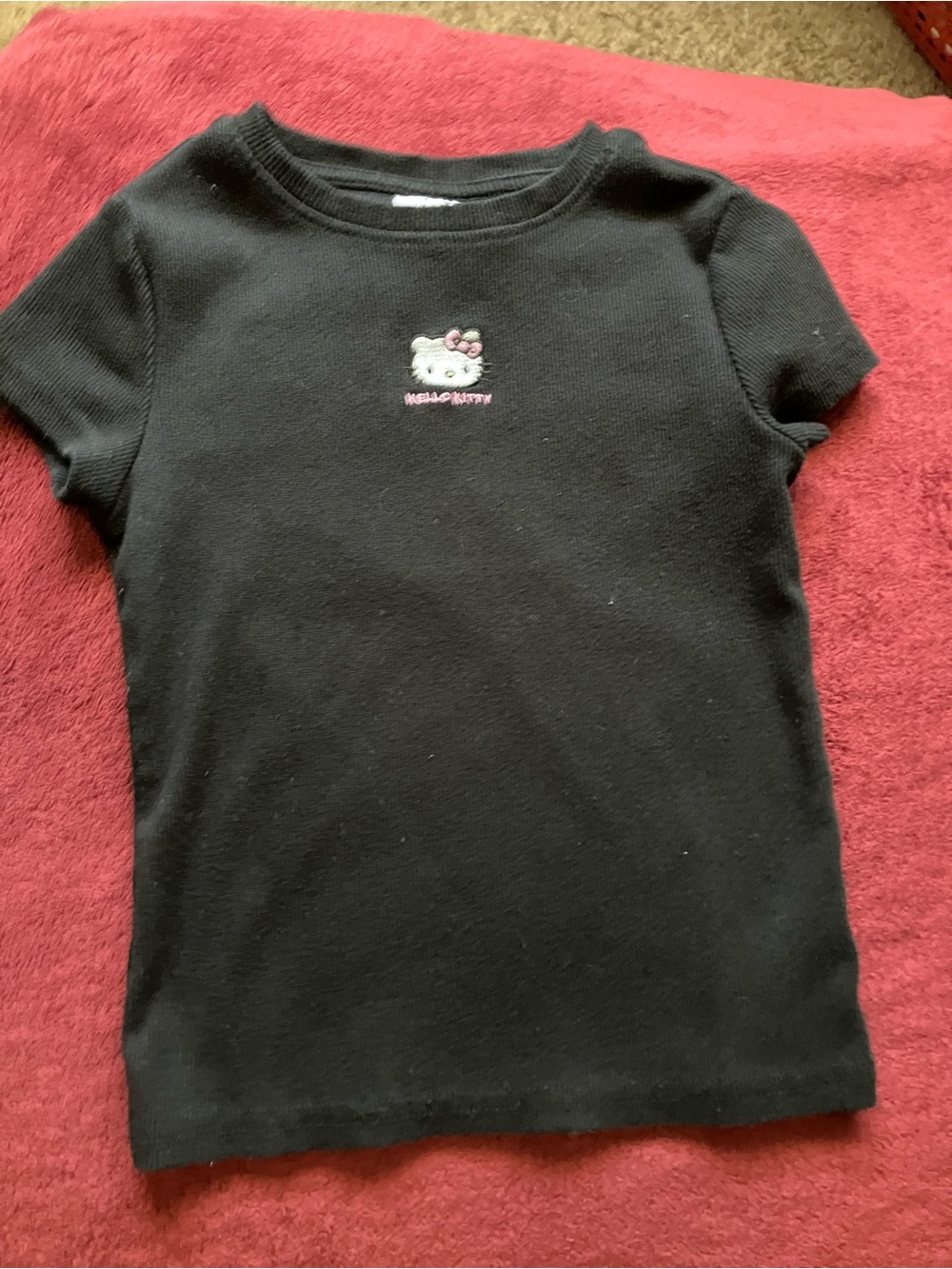Hello Kitty Black Short Sleeve Tee with Embroidered Pink Bow